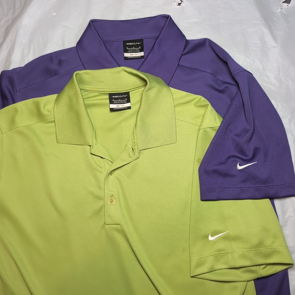 2x Nike Golf Polo Shirt Mens Medium Purple & Lime Green Dri-FIT Performance